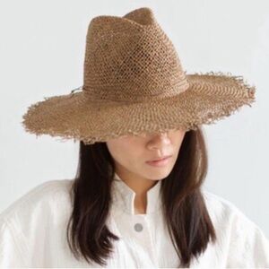 GIGI PIP Tessa NEW Handwoven Seagrass Fedora Hat Brown Size 57 S/M